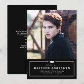 黒クラシック卒業帽の写真 卒業のお知らせ 案内状 (正面/裏面)