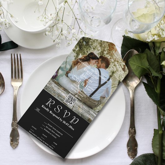 黒クラシック大フォトQRコード上の白文字 オールインワン招待状