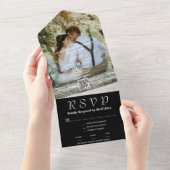 黒クラシック大フォトQRコード上の白文字 オールインワン招待状 (貼ってはがせる)