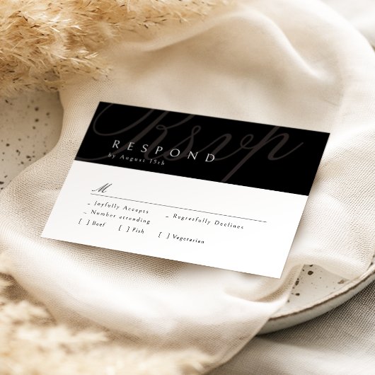 黒クラシック書エレガント式結婚式RSVP 出欠カード