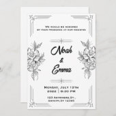 黒クラシック白結婚式招待状 招待状 (正面/裏面)