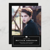 黒クラシック色卒業キャップ写真卒業 案内状 (正面/裏面)