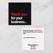 黒クールい感謝お客様への感謝の挿入 スクエア名刺 (正面/裏面)