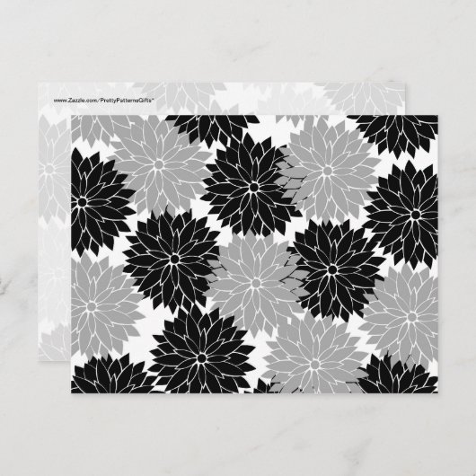 黒クールと灰色の花のフローラプリント ポストカード (正面/裏面)