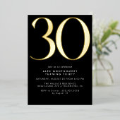 黒クールと金ゴールド |女性またはメンズ30歳の誕生日 箔招待状 (立ち正面)