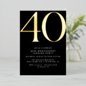 黒クールと金ゴールド |女性またはメンズ40歳の誕生日 箔招待状 (立ち正面)