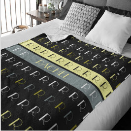 黒クールにストライプの複製モノグラム フリースブランケット