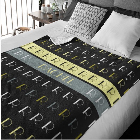 黒クールにストライプの複製モノグラム フリースブランケット