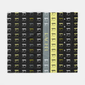 黒クールにストライプの複製モノグラム フリースブランケット (正面(横))