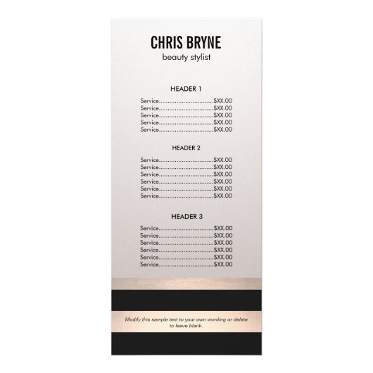 黒クールはっきりしたモダンと金ゴールドの価格表メニュー ラックカード (正面)