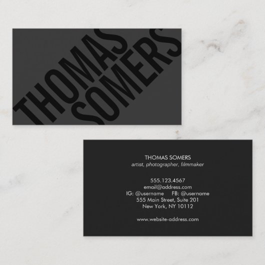 黒クールはっきりした印BLackタイポグラフィユニーク モダン 名刺 (正面/裏面)