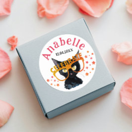 黒クールガーリー猫赤オレンジ色グリッター水彩 ラウンドシール