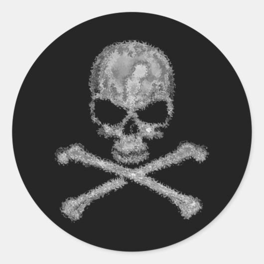 黒クールスカルとクロスボーンのシール ラウンドシール (正面)