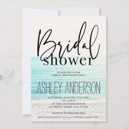 黒クールタイポグラフィビーチブライダルシャワー 招待状 (正面)