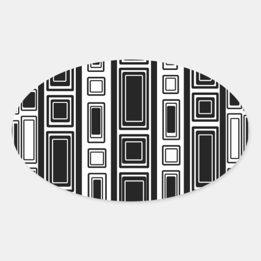 黒クールモダン白の矩形デザイン 楕円形シール (正面)
