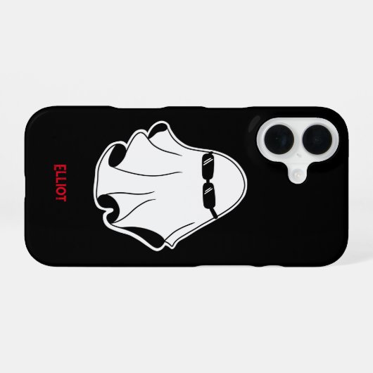 黒クール幽霊 iPhone 16ケース (裏面横)