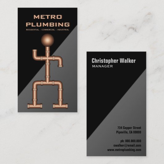 黒クール灰色の銅鋼管配管配管設備 名刺 (正面/裏面)
