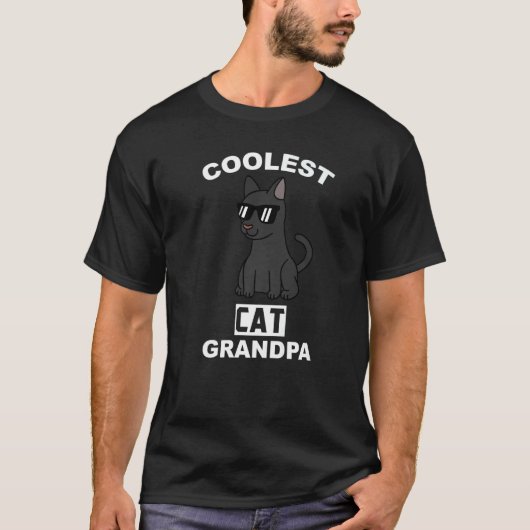 黒クール猫おじいちゃん祖父ペット Tシャツ (正面)
