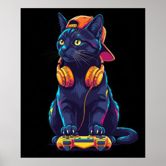黒クール猫ゲーマーハロウィーン ポスター