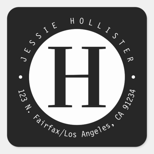 黒クール白サークルモノグラム差出人住所 スクエアシール (正面)