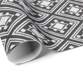 黒クール白ダイヤモンド形イカット模様 ラッピングペーパー (ロールコーナー)