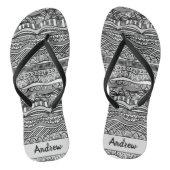 黒クール白トライバルプリント ビーチサンダル (ソール)