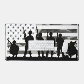 黒クール白迷彩柄アメリカ国旗の兵隊 デスクマット (キーボード&マウス)