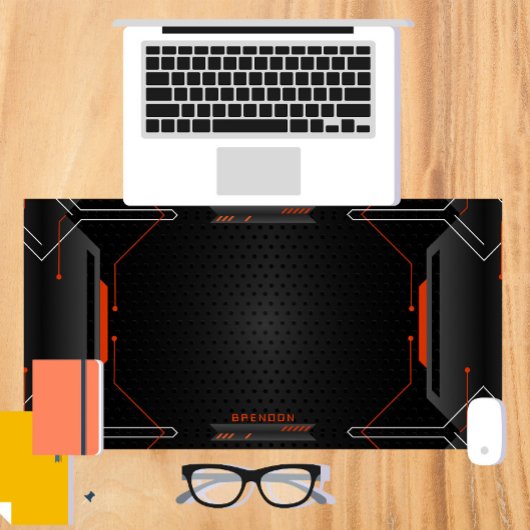 黒クール色とオレンジ色の幾何学的ゲーム背景 デスクマット