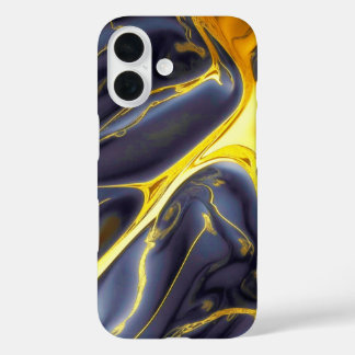 黒クール金ゴールド溶融大理石の流体テクスチャ iPhone 16ケース