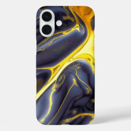 黒クール金ゴールド溶融大理石の流体テクスチャ iPhone 16 PLUSケース