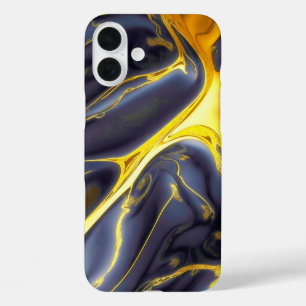 黒クール金ゴールド溶融大理石の流体テクスチャ iPhone 16 PLUSケース