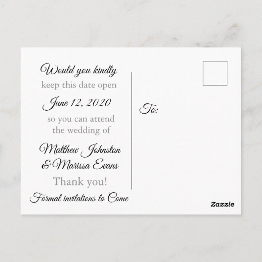 黒グラデーションパーソナライズされた日付はがきを保存 ポストカード (裏面)