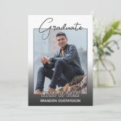 黒グラデーション灰色ホワイトミニマリスト卒業 案内状 (スタンド正面)