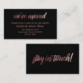 黒グラデーション色の「引っ越しました」カード上のバラ金ゴールド 名刺 (正面/裏面)