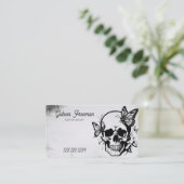 黒グランジと灰色のスカルと蝶タトゥー 名刺 (スタンド正面)