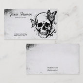 黒グランジと灰色のスカルと蝶タトゥー 名刺 (正面/裏面)