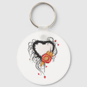 黒グランジスタイルハートと花 キーホルダー (正面)