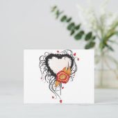 黒グランジスタイルハートと花 ポストカード (スタンド正面)