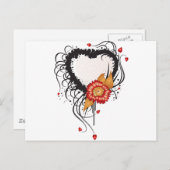 黒グランジスタイルハートと花 ポストカード (正面/裏面)