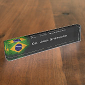 黒グランジブラジル国旗 デスクネームプレート (側面)