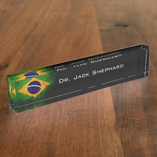 黒グランジブラジル国旗 デスクネームプレート (側面)