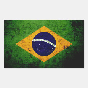 黒グランジブラジル国旗 長方形シール