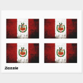 黒グランジペルー国旗 長方形シール (シート)