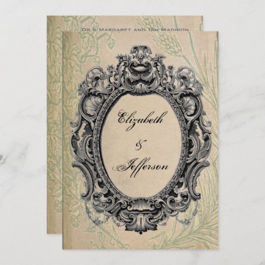 黒グランジヴィンテージフレーム結婚式招待状 招待状 (正面/裏面)