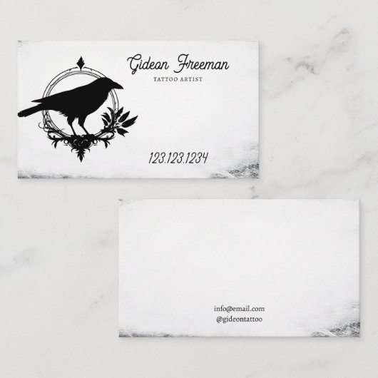 黒グランジ白クロウシルエットタトゥー 名刺 (正面/裏面)