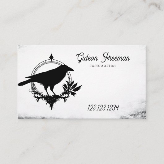 黒グランジ白クロウシルエットタトゥー 名刺 (正面)