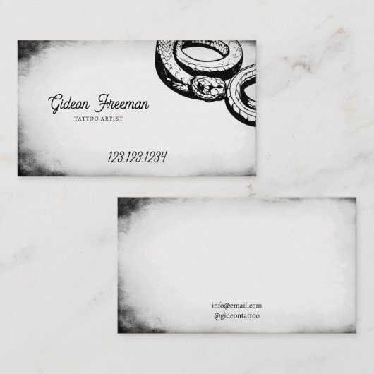 黒グランジ白スネークタトゥー店 名刺 (正面/裏面)