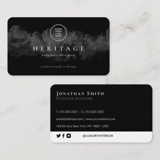 黒グランジ色の曇りロゴの追加 名刺 (正面/裏面)