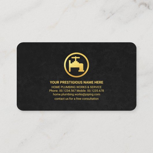 黒グランジ金ゴールド給排水衛生設備 名刺 (裏面)
