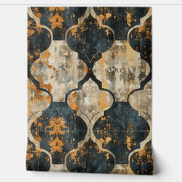 黒グランジ、ベージュ、茶色のブラシダマスクパターン 壁紙